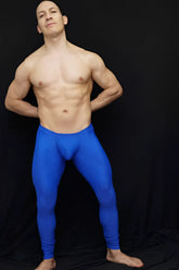 Bright blue form-fitting arroyman bulge runner athletic leggings size m designed for running and exercise