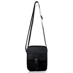Black athletic crossbody bag with mesh panel and adjustable strap for hands-free carrying