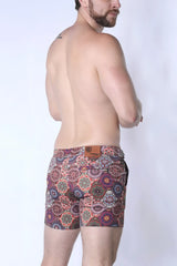 Balboa hybrid swim short men’s shorts with vibrant pink purple and green mandala pattern on cotton blend fabric