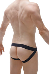 Black ball-lifter jockstrap with sleek, form-fitting athletic briefs design for support and comfort