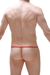 Red ball-lifter thong with a thin smooth elastic band designed for lift and support in vibrant red color