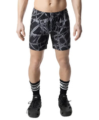 Black barbed wire rugby shorts with a white rope pattern perfect for sports and casual wear