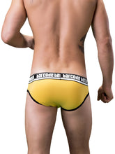 Barcode Berlin Kreuzberg brief underwear in yellow with black trim and white waistband featuring the brand’s logo