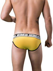 Barcode Berlin Kreuzberg brief underwear in yellow with black trim and white waistband featuring the brand’s logo