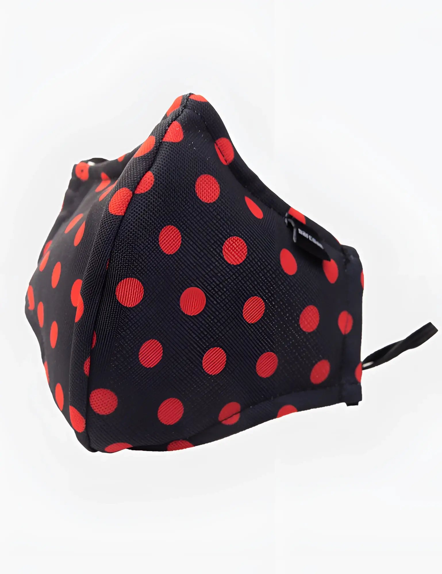 Barcode Berlin Major General Michelinho unisex fabric face mask in black with red polka dots and a side zipper