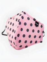 Pink polka dot barcode berlin major general michelinho unisex fabric face mask with black dots and adjustable ear loops
