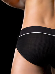Black textured Barcode Berlin Berlin Mitte thermo briefs with white trim waistband size S for cold weather wear