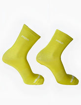 Bright yellow ribbed Barcode Berlin proud gym socks with white embroidery on cuff and toe size L/XL