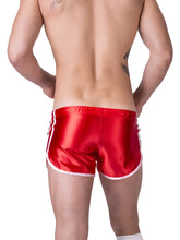 Barcode Berlin shiny dean shorts in red satin with white trim and side stripes size XL for sporty casual wear