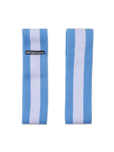 Light blue and white striped elastic headband from Barcode Berlin designed for comfortable medium size wear