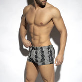 Baroque squared swim shorts black and white checkered with subtle snake print pattern on the sides for swimming