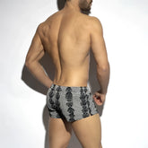 Black and white checkered baroque squared swim shorts featuring a bold geometric pattern for swimming use