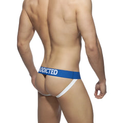 My basic jockstrap blue and white briefs with addicted text on waistband designed for comfortable support