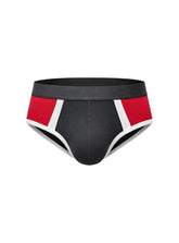 Black Basix Comfort One brief with bold red and white geometric side panels offering comfortable support