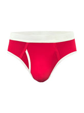 Red basix comfort brief with white elastic waistband and trim designed for everyday comfort and support