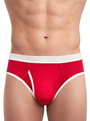 Red basix comfort brief with white trim and ribbed waistband for comfortable everyday wear