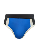 Basix comfort jock blue athletic briefs with black waistband and white side stripes for active support