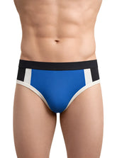 Blue and black athletic briefs with white trim basix comfort jock designed for supportive activewear use