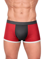 Basix comfort one trunk red and black boxer briefs with white trim designed for comfortable everyday wear