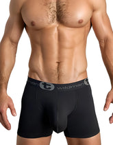 Black big boy pouch 5 inch inseam boxer briefs with gray elastic wildman waistband and logo