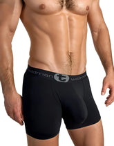 Black wildman big boy pouch boxer briefs in black with gray elastic waistband and logo for comfortable support