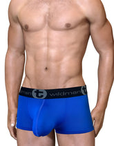 Blue wildman big boy pouch mesh boxer brief in royal blue with black elastic waistband and brand logo