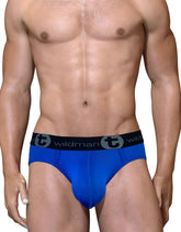 Big boy pouch mesh brief royal blue men’s bright blue briefs with black elastic waistband and wildman logo