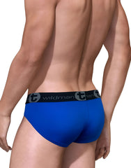 Bright blue big boy pouch mesh brief with black wildman elastic waistband and breathable mesh fabric