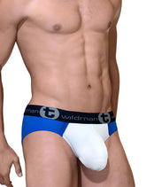 Big boy pouch mesh brief royal blue and white men’s briefs with black waistband and wildman logo