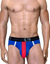 Big boy pouch mesh brief royal red white blue athletic briefs with black wildman waistband and white stripes