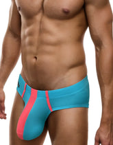 Big boy pouch modal briefs in baby blue and pink with bold modern design in turquoise and pink athletic style