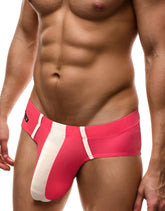 Bright pink and white striped big boy pouch modal briefs with a sleek form fitting design for men