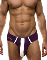 Big boy pouch modal briefs in purple and white with a bold vertical stripe and snug fit featuring branded waistband