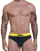 Big boy pouch swim bikini yellow black and yellow swim trunks with drawstring waistband for boys swimming