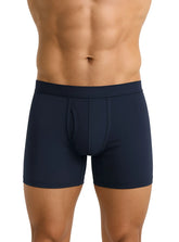 Navy blue big mans cotton boxer brief with contoured pouch and elastic waistband for comfortable support