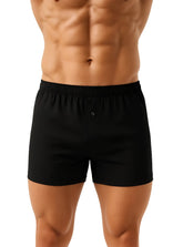Big mans cotton knit boxer black cotton boxer shorts with button closure and elastic waistband in 2 pack