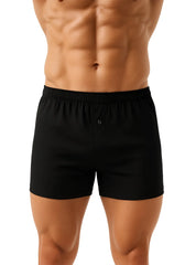Big mans cotton knit boxer black cotton boxer shorts with button closure and elastic waistband in 2 pack