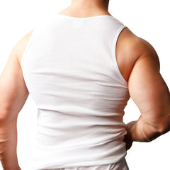 White ribbed cotton tank top for big and tall men shown from the back in a 2-pack set