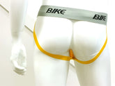 White and yellow bike 2 inch performance cotton supporter jock strap underwear with gray bike waistband size l