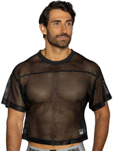 Black mesh crop top with solid black ribbed neckline and short sleeves from bike athletic bam134 practice jersey