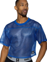 Blue mesh crop top bike athletic bam134 short sleeve practice jersey with solid ribbed neckline and hem royal color