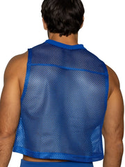 Blue mesh bike athletic sleeveless practice jersey with reinforced trim in vibrant royal blue color royal