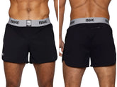 Black bike athletic bam225 peek-a-boo jock shorts with gray waistband and bike logo in black lettering
