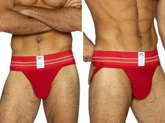 Bike athletic bas306 original number 10 jockstrap in vibrant red with white and thin red striped waistband
