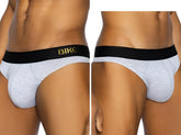 Light gray heathered bike briefs with black waistband featuring gold bike lettering from BIKE athletic BAS319 active thong collection