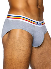 Gray heathered bike athletic bas327 stretch cotton briefs with white waistband and red yellow blue stripes