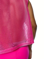 A vibrant pink bike sleeveless practice jersey with sheer breathable mesh fabric and a slightly flared hem