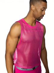 A vibrant pink mesh sleeveless practice jersey with rounded neckline and elasticated hem by BIKE