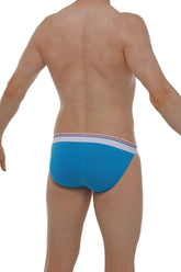 Bright blue bikini aizy modal azur briefs with white waistband featuring red and navy stripes made from soft modal fabric