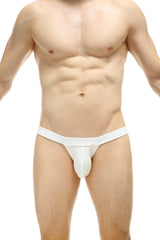 White men’s thong tanga sillas organic bamboo with smooth form fitting design and supportive waistband in white